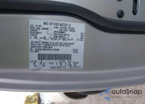 2005 Lincoln Aviator z USA, uszkodzony, nr VIN 5LMEU88H05ZJ19908